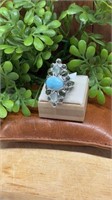 Sterling Silver Size 8.5 Ring with Larimar, Opal