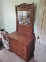 Antique Oak Three Drawer Dresser w/ Mirror-