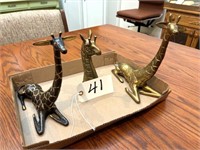 3 Brass Giraffe Figurines