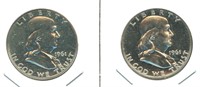 2 Proof 1961 Franklin Silver Half Dollars - Nice