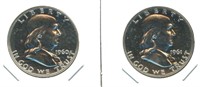 2 Proof 1960 Franklin Silver Half Dollars - Nice