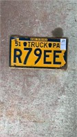 1951 Pennsylvania Truck License Plate
