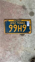 1952 Pennsylvania License Plate