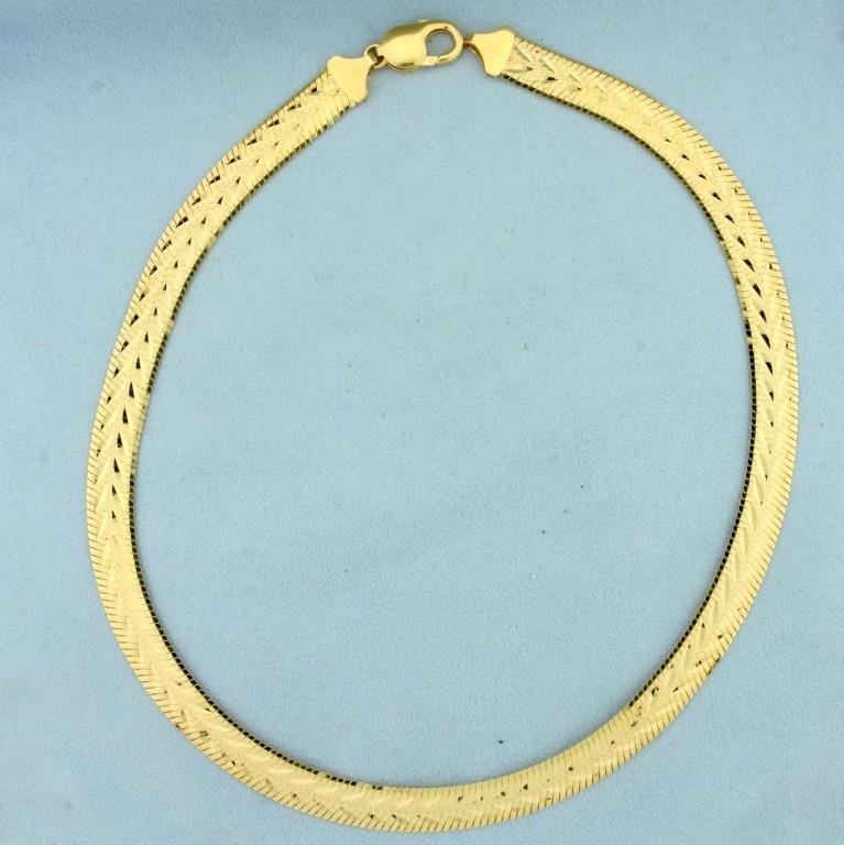 18 Inch Diamond Cut Herringbone Link Necklace in 1