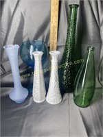 Vintage colored glass- vases, bottles