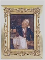 Oil on board, man pouring wine