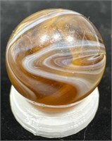 Amber feathered slag glass marble 23/32” Mint