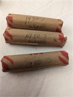 3 Rolls of 1940's, 50's Wheat Pennies