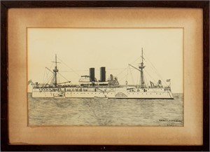 E. Pike "US. Battleship Maine" Ink on Paper, 1898