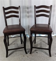(2) Faux Leather Upholstered Wooden Barstools