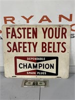 Champion Spark Plug tin Fasten Seat Belts