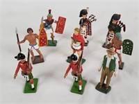 9 Cast Metal Figures, Scottish Roman Egyptian