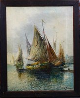 A Continental Oil on canvase fishing boats scene,