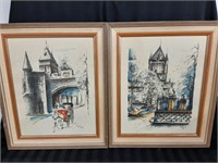 Two Watercolor Pen and Ink Framed Prints
