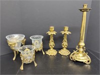 Crackle Glass Bowl in Brass Footed Stand Group