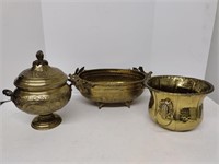 Ornate Brass Jar & Bowls