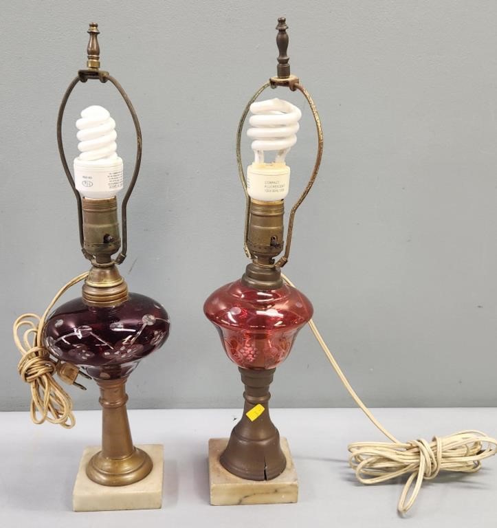 Cut & Engraved Colored Glass Lamps Lot