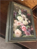 Vintage Floral Jewelry Box  w Mirror