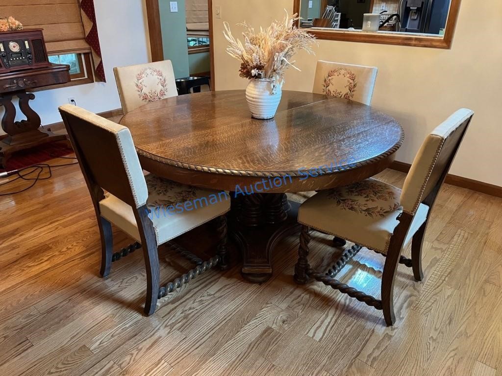 BARLEY TWIST DINING TABLE AND NEEDLE POINT CHAIRS