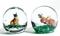 ASSORTED ENCASED ANIMAL PAPERWEIGHTS, LOT OF TWO,
