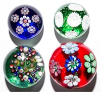 ASSORTED MILLEFIORI PAPERWEIGHTS, LOT OF FOUR,