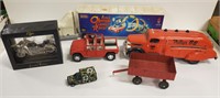 Lot of toy cars Phillips 66 bank and motorcycle