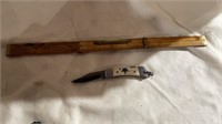 vintage wood ruler and level and mini knife