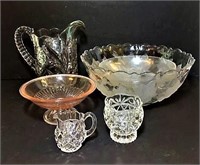 Selection of Pressed Glass Pitcher & Bowls