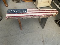 Small handmade wooden flag bench 24”x13”