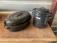 Enamel roaster & double boiler w lids