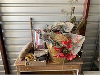 Craft items bushel basket & box w flowers & more