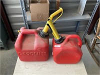 Plastic gas cans w spouts 2 gal & 1 gal