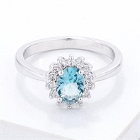 Oval Cut 1.00ct Aquamarine & White Topaz Ring