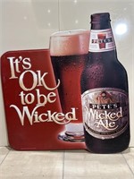 Pete’s wicked Ale metal beer sign, 26 in x 28.5 in