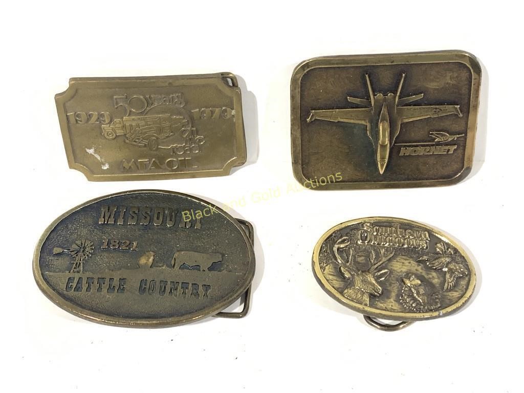 4 Vintage Brass Belt Buckles; MFA & More