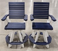 2 Pc Swivel Dark Blue & White Poly Chair Set