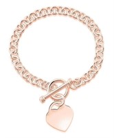 14K Rose Gold Plated Link Heart Charm Bracelet