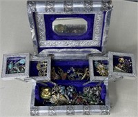 Vintage Metal Jewellery Box with Jewellery