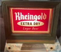 Rheingold lighted beer sign, works, 7 1/2” x 7”
