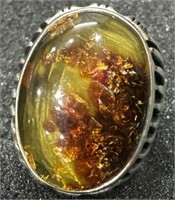 925 Amber Silver Ring
