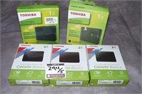 Lot (3) Toshiba Canvio Basics and (2) Canvio Ready