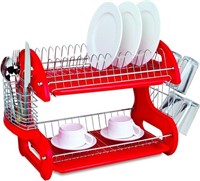 Home Basics Dish Drainer-2 Tier-Plastic, Red