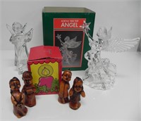2 ACRYLIC ANGEL STATUES & ANGEL CANDLES