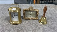 Brass Bell and Two Clocks