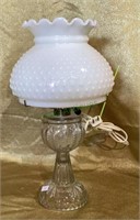 Clear glass and white hob nail oil lamp style