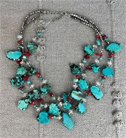 Turquoise Stone Geode 3 Strand Necklace w/ Closure