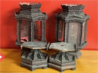 Pair Antique Chinese Wooden Lanterns, As Found