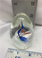 F13) MULTI COLOR SWIRL EGG SHAPED CLEAR GLASS