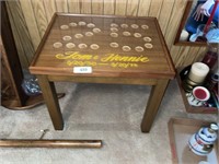 Wood Waste Basket, Shelf, & Small Engraved Table