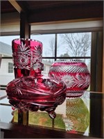 Cranberry glassware - tallest 10"